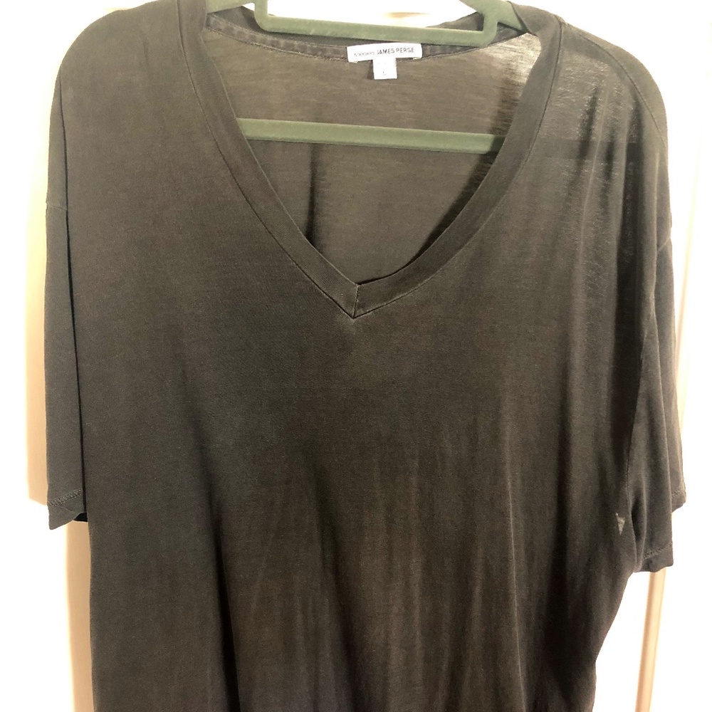 James Perse Short Sleeve V Neck T-shirt (Charcoal Gray) (5/XXL)